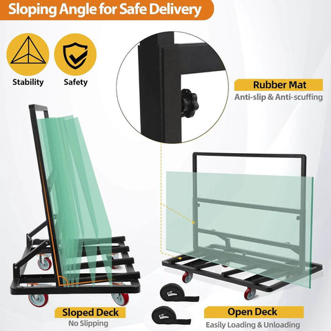 Folding Drywall Dolly With 5 Inch Swivel Casters 2000 Lbs Load Capacity Portable Panel Cart With Tilting Support and Rubber Mat
