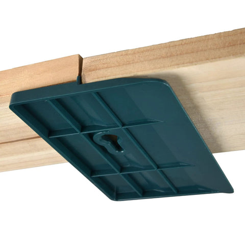 Close-up of ✝️ 6Pcs Drywall Fitting Tool Plasterboard Fixing Gypsum Plate While Installing in Place, positioned under wooden panel.