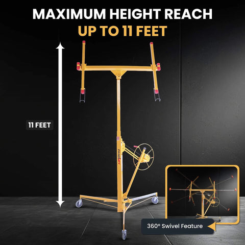 ✝️ Drywall Lift, The Original, Professional-Grade Sheetrock Hoist 138-2, 150 lbs, Rolling Panel Lift with 11 feet reach