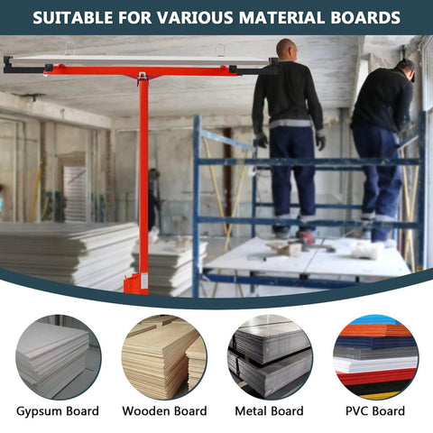 Drywall Lift 11 FT, Drywall Jack Lift for Ceiling, 360° Adjustable Drywall Panel Hoist, 150LBS Heavy Duty in construction site.