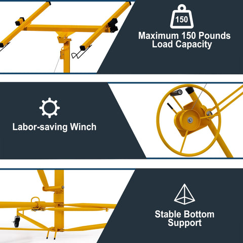 Features of ✝️ 11 ft Drywall Lift,Drywall Rolling Lifter Panel,150 LBS Heavy Duty Sheetrock Lift including labor-saving winch and stable support