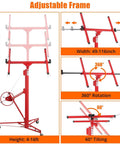 Diagram of ✝️ 16 Ft. Drywall Lift, Drywall Rolling Lifter Panel, showing adjustable frame, telescopic arm, and rotation features.
