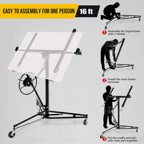 Drywall Lift 16FT, 150lb Capacity Heavy Duty Sheetrock Hoist assembly instructions for one-person use