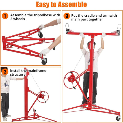 ✝️ 16 Ft. Drywall Lift, Drywall Rolling Lifter Panel, 150LBS Heavy Duty Sheetrock Lift assembly steps with wheels and tripod base