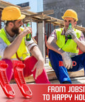 Construction workers enjoying break with 2 Pack Drywall Lift Tools, All Metal Sheetrock Lift with Built in Drywall Rasp & Bottle Opener
