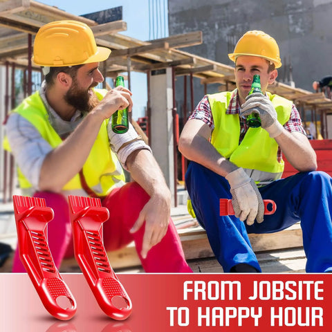 Construction workers enjoying break with 2 Pack Drywall Lift Tools, All Metal Sheetrock Lift with Built in Drywall Rasp & Bottle Opener