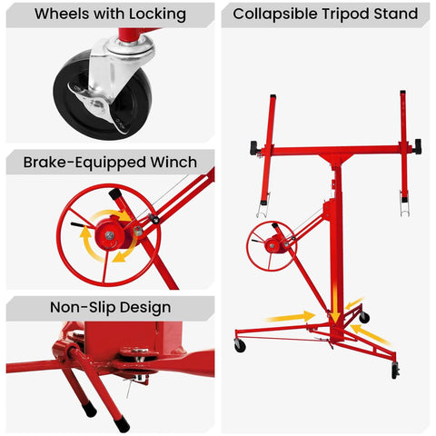 Drywall Lift 11 ft Sheetrock Lift Drywall Hoist for Ceiling 360° Adjustable Drywall Lifter Foldable Sheetrock Jack 150lbs Heavy Duty