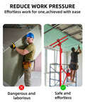 Comparison of manual drywall lifting versus using a 16 FT Heavy Duty Drywall Lift Hoist, showing safe ceiling installation.