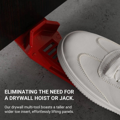 Close-up of shoe using the XL Drywall Lift from the (2-Pack) set, showing its function for lifting panels without a hoist.