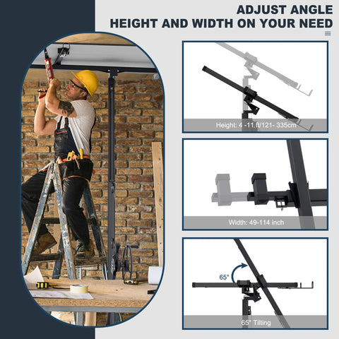 ✝️ 11 ft Drywall Lift,Drywall Rolling Lifter Panel,150 LBS Heavy Duty Sheetrock Lift in use with adjustable telescopic arm
