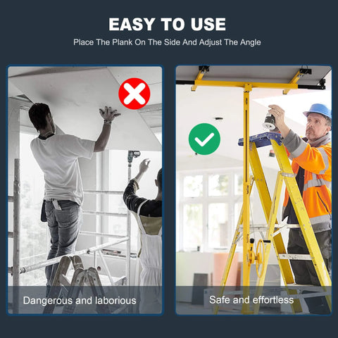 Comparison of old drywall installation method vs. 11 ft Drywall Lift, Drywall Rolling Lifter Panel, 150 LBS Heavy Duty Sheetrock Lift