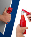 Hands using ✝️ Drywall Panel Lifter, Drywall Rasp, Drywall Tool Includes Built In Bottle Opener, Lightweight, Non-Clogging Rasp