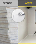 Before and after use of 7 Inch Drywall Rasp With BiDirectional Teeth And In Handle Dust Collection on sheetrock panels in room.