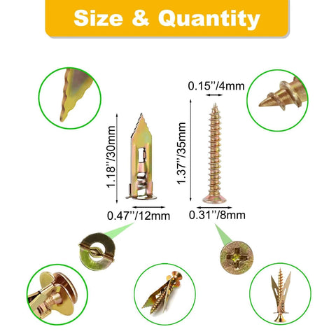 Dimensions of 160 pcs drywall self drilling anchors and screws kit with 80 sheetrock anchors and 80 screws sized 0.47x1.18 inch.