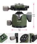 Green DSLR Camera Tripod Ball Head 38mm With 360 Degree Swivel U Shaped Groove Design Three Knobs Three Eighths Inch Bottom Thread