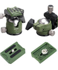 Green DSLR Camera Tripod Ball Head 38mm With 360 Degree Swivel U Shaped Groove Design Three Knobs Quick Shoe Plate