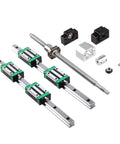 Two 700mm HGR20 Linear Guide Rails With RM1605 700mm Ballscrew Kit Including BF12 And BK12 End Supports, four slide blocks, coupling.
