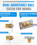 Diagram of dual adjustable ball catch for doors showing length and compression force adjustments