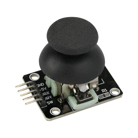 Close-up of Six Dual Axis XY Joystick Modules KY 023 Compatible With Arduino Raspberry Pi, showing 5-pin connector.