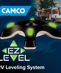 EZ Camper RV Leveling System With Dual Axis Quick Leveling For Both Axes At Once, bright illuminated indicator lights in use.