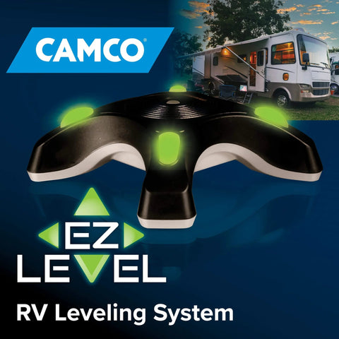 EZ Camper RV Leveling System With Dual Axis Quick Leveling For Both Axes At Once, bright illuminated indicator lights in use.