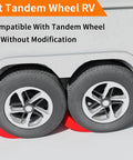 RV Leveling Blocks Kit for Dual Axle Travel Trailer With Ramp Chocks Rubber Mats Bubble Level and Carry Bag Heavy Duty HDPE Non Slip System Adjustable From One Half Inch To Four Inches In Minutes By OULEME installed under tandem tires