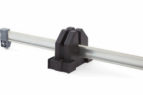 Parallel Clamp Block Set For Woodworking 4 Pack With Dual Channel Design stabilizing a clamp bar, black dual-channel blocks.