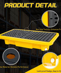 Two Drum Spill Containment Pallet With Drain For Heavy Duty Drum Storage In Garage Basement And Warehouse, Leakproof Platform