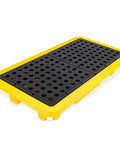 Two Drum Spill Containment Pallet With Drain For Heavy Duty Drum Storage In Garage Basement And Warehouse, 26x14 platform