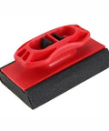 Sanding Block For Curves And Corners With Dual Edges And Quick Release, featuring red handle and black sanding surface
