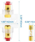 Dual Fuse Holder Kit with 100A AGU Fuses, dimensions, gold-plated terminals, clear polycarbonate body, for car audio protection