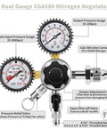 Draft Beer Nitrogen Regulator with Dual Gauges for Nitro Systems, CGA580, 0 to 3500 PSI Tank, 5/16 Inch Outlet, with Relief Valve