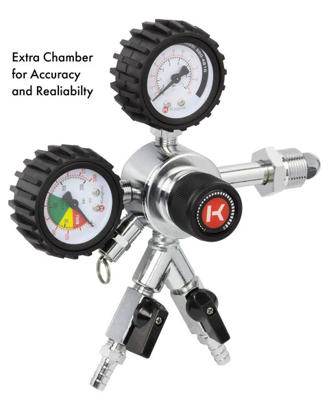 Premium Commercial Grade Dual Gauge Nitrogen Kegerator Regulator For Two-Product Output With Pro Grade Multi-Stage Pressure Control