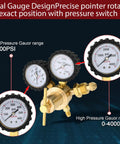 Nitrogen Regulator 0 To 600 PSI CGA580 Inlet One Quarter Inch Male Flare Outlet showing dual pressure gauges.