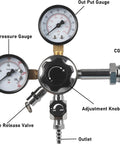 Dual Gauge Nitrogen Regulator CGA580 with pressure gauges, adjustment knob, and release valve for draft beer systems, 0 to 100 PSI