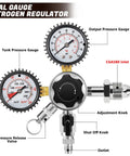 Nitrogen Regulator For Keg And Kegerator With Dual Gauges CGA 580 0 To 100 PSI Output And 0 To 3500 PSI Input, labeled components