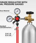 Dual Gauge Nitrogen Regulator For Draft Beer CGA-580 With Pressure Release Valve Red Gas Line And Free Worm Clamps, shown installed.