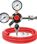 Dual Gauge Nitrogen Regulator For Draft Beer CGA-580 With Pressure Release Valve Red Gas Line And Free Worm Clamps, Keg Regulator
