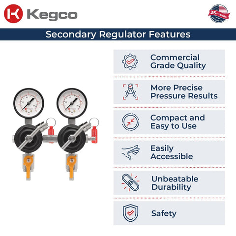 Dual Gauge Secondary Regulator for Two Kegs Dispensing From One CO2 Tank By Kegco Black Finish Commercial Grade YH76S2 features and benefits