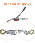 2 Ton Dual Gear Come Along Winch With Steel Cable 5mm 78 Inch Length 2 Hook Hand Puller showing close-up of drop forged hooks