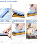 Complete Knife Sharpening Stone Set With Dual Grit Whetstones Grit 400 1000 And 3000 8000 showing step-by-step sharpening instructions