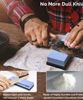 Complete Knife Sharpening Stone Set With Dual Grit Whetstones Grit 400 1000 And 3000 8000 in use on a knife blade