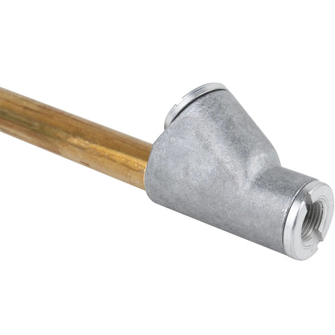 Side view of rugged dual head straight air chuck tire gauge with 1/4 inch FNPT threads for accurate pressure readings up to 150 PSI.