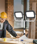 Dual Head 200W LED Work Light With Adjustable Telescoping Tripod Stand, 20000 Lumen And 10000 Lumen Brightness Options in workshop