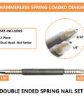 Two-Piece Dual Head Nail Setter with 3/32 and 1/8 inch heads delivers precise flush countersinking in finish carpentry