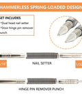 Two Piece Dual Head Nail Setter And Hinge Pin Punch Set Hammerless For Door Pins And Nail Setting One Thirty Second Inch And One Sixteenth Inch Sizes