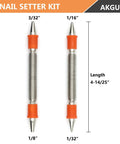 Front view of Two Piece Dual Head Nail Setter Kit With Hardened Steel Tips For Precise Wood Joinery showing tool sizes and length.