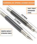 Two Piece Dual Head Nail Setter And Hinge Pin Punch Set Hammerless For Door Pins And Nail Setting One Thirty Second Inch And One Sixteenth Inch Sizes Delivers Three Thousand Five Hundred PSI Striking Force No Hammer Needed with labeled dimensions and features displayed