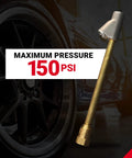 Rugged dual head straight air chuck tire gauge with 1/4 inch FNPT threads delivers fast, accurate pressure readings up to 150 PSI