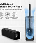 Dual Head Toilet Brush With Covered Holder for No Mess Bathroom Organization and Deep Cleaning, Stainless Steel 304, Black Finish